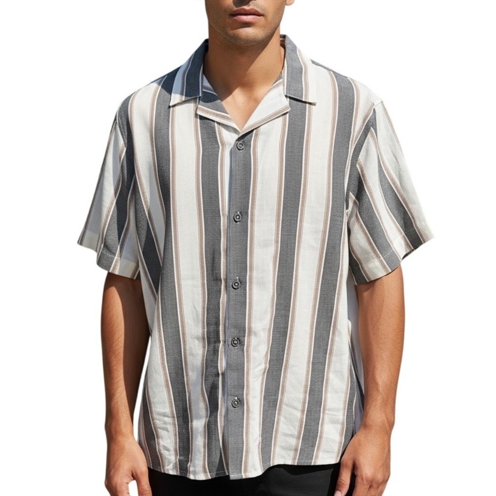 Burnside Men's 2XL Striped Short Sleeve Button Up Camp Shirt Casual Beach‎